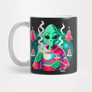 Christmas Funny Alien Drinking Coffee Wearing Sweater Mug